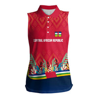 Central African Republic Women Sleeveless Polo Shirt with Red Blue Green Tribal Design and National Flag - Wonder Print Shop