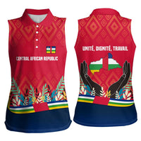 Central African Republic Women Sleeveless Polo Shirt with Red Blue Green Tribal Design and National Flag - Wonder Print Shop