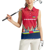 Central African Republic Women Sleeveless Polo Shirt with Red Blue Green Tribal Design and National Flag - Wonder Print Shop