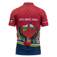Central African Republic Zipper Polo Shirt with Red Blue Green Tribal Design and National Flag - Wonder Print Shop