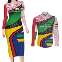 Central African Republic Couples Matching Long Sleeve Bodycon Dress and Long Sleeve Button Shirt with Multicolor Tribal Design and National Emblem - Wonder Print Shop