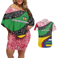 Central African Republic Couples Matching Off Shoulder Short Dress and Hawaiian Shirt with Multicolor Tribal Design and National Emblem - Wonder Print Shop