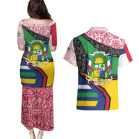Central African Republic Couples Matching Puletasi and Hawaiian Shirt with Multicolor Tribal Design and National Emblem - Wonder Print Shop