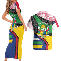 Central African Republic Couples Matching Short Sleeve Bodycon Dress and Hawaiian Shirt with Multicolor Tribal Design and National Emblem - Wonder Print Shop