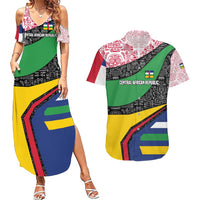 Central African Republic Couples Matching Summer Maxi Dress and Hawaiian Shirt with Multicolor Tribal Design and National Emblem - Wonder Print Shop