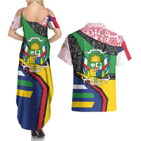 Central African Republic Couples Matching Summer Maxi Dress and Hawaiian Shirt with Multicolor Tribal Design and National Emblem - Wonder Print Shop