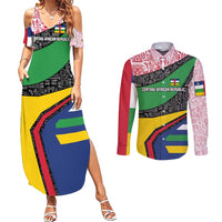 Central African Republic Couples Matching Summer Maxi Dress and Long Sleeve Button Shirt with Multicolor Tribal Design and National Emblem - Wonder Print Shop