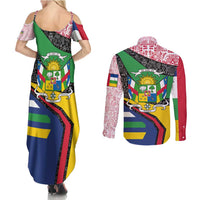 Central African Republic Couples Matching Summer Maxi Dress and Long Sleeve Button Shirt with Multicolor Tribal Design and National Emblem - Wonder Print Shop