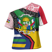 Central African Republic Cross Shoulder Shirt with Multicolor Tribal Design and National Emblem - Wonder Print Shop