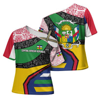 Central African Republic Cross Shoulder Shirt with Multicolor Tribal Design and National Emblem - Wonder Print Shop