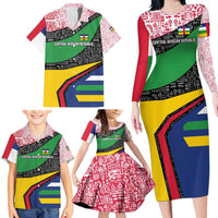 Central African Republic Family Matching Long Sleeve Bodycon Dress and Hawaiian Shirt with Multicolor Tribal Design and National Emblem - Wonder Print Shop