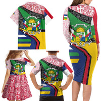 Central African Republic Family Matching Long Sleeve Bodycon Dress and Hawaiian Shirt with Multicolor Tribal Design and National Emblem - Wonder Print Shop