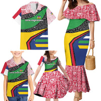 Central African Republic Family Matching Mermaid Dress and Hawaiian Shirt with Multicolor Tribal Design and National Emblem - Wonder Print Shop
