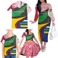 Central African Republic Family Matching Off The Shoulder Long Sleeve Dress and Hawaiian Shirt with Multicolor Tribal Design and National Emblem - Wonder Print Shop