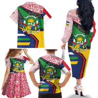 Central African Republic Family Matching Off The Shoulder Long Sleeve Dress and Hawaiian Shirt with Multicolor Tribal Design and National Emblem - Wonder Print Shop