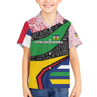 Central African Republic Family Matching Off The Shoulder Long Sleeve Dress and Hawaiian Shirt with Multicolor Tribal Design and National Emblem - Wonder Print Shop