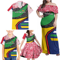 Central African Republic Family Matching Off Shoulder Maxi Dress and Hawaiian Shirt with Multicolor Tribal Design and National Emblem - Wonder Print Shop