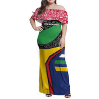 Central African Republic Family Matching Off Shoulder Maxi Dress and Hawaiian Shirt with Multicolor Tribal Design and National Emblem - Wonder Print Shop