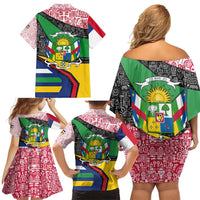 Central African Republic Family Matching Off Shoulder Short Dress and Hawaiian Shirt with Multicolor Tribal Design and National Emblem - Wonder Print Shop