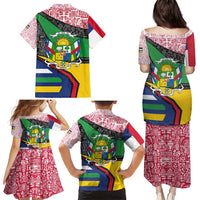 Central African Republic Family Matching Puletasi and Hawaiian Shirt with Multicolor Tribal Design and National Emblem - Wonder Print Shop