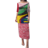 Central African Republic Family Matching Puletasi and Hawaiian Shirt with Multicolor Tribal Design and National Emblem - Wonder Print Shop