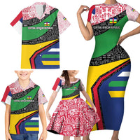 Central African Republic Family Matching Short Sleeve Bodycon Dress and Hawaiian Shirt with Multicolor Tribal Design and National Emblem - Wonder Print Shop