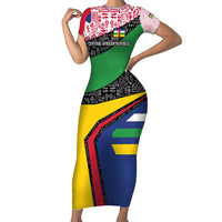 Central African Republic Family Matching Short Sleeve Bodycon Dress and Hawaiian Shirt with Multicolor Tribal Design and National Emblem - Wonder Print Shop