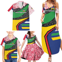 Central African Republic Family Matching Summer Maxi Dress and Hawaiian Shirt with Multicolor Tribal Design and National Emblem - Wonder Print Shop