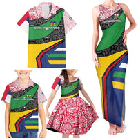Central African Republic Family Matching Tank Maxi Dress and Hawaiian Shirt with Multicolor Tribal Design and National Emblem - Wonder Print Shop