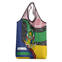 Central African Republic Grocery Bag with Multicolor Tribal Design and National Emblem - Wonder Print Shop