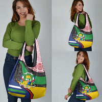 Central African Republic Grocery Bag with Multicolor Tribal Design and National Emblem - Wonder Print Shop