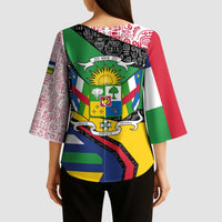 Central African Republic Kimono Sleeve Blouse with Multicolor Tribal Design and National Emblem - Wonder Print Shop