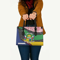 Central African Republic Leather Bag with Multicolor Tribal Design and National Emblem - Wonder Print Shop