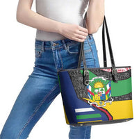 Central African Republic Leather Tote Bag with Multicolor Tribal Design and National Emblem - Wonder Print Shop