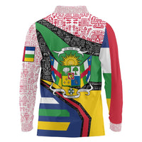 Central African Republic Long Sleeve Polo Shirt with Multicolor Tribal Design and National Emblem - Wonder Print Shop