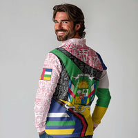 Central African Republic Long Sleeve Polo Shirt with Multicolor Tribal Design and National Emblem - Wonder Print Shop
