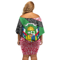 Central African Republic Off Shoulder Short Dress with Multicolor Tribal Design and National Emblem - Wonder Print Shop