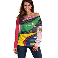 Central African Republic Off Shoulder Sweater with Multicolor Tribal Design and National Emblem - Wonder Print Shop