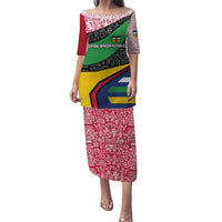 Central African Republic Puletasi with Multicolor Tribal Design and National Emblem - Wonder Print Shop
