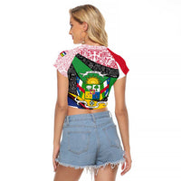 Central African Republic Raglan Cropped T Shirt with Multicolor Tribal Design and National Emblem - Wonder Print Shop