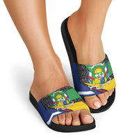 Central African Republic Slide Sandals with Multicolor Tribal Design and National Emblem - Wonder Print Shop