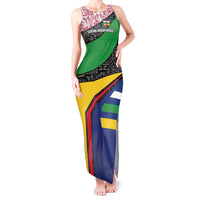 Central African Republic Tank Maxi Dress with Multicolor Tribal Design and National Emblem - Wonder Print Shop