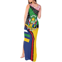 Central African Republic Tank Maxi Dress with Multicolor Tribal Design and National Emblem - Wonder Print Shop