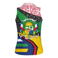 Central African Republic Women Sleeveless Polo Shirt with Multicolor Tribal Design and National Emblem - Wonder Print Shop