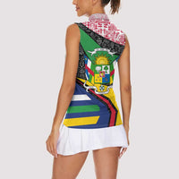 Central African Republic Women Sleeveless Polo Shirt with Multicolor Tribal Design and National Emblem - Wonder Print Shop