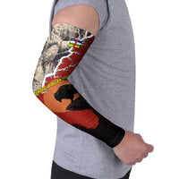 Central African Republic Arm Sleeves with Red Black Nature Design and Buffalo Pattern - Wonder Print Shop