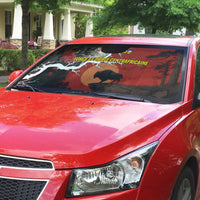 Central African Republic Auto Sun Shade with Red Black Nature Design and Buffalo Pattern - Wonder Print Shop