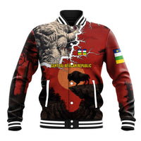 Central African Republic Baseball Jacket with Red Black Nature Design and Buffalo Pattern - Wonder Print Shop