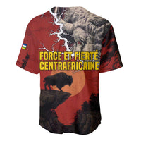 Central African Republic Baseball Jersey with Red Black Nature Design and Buffalo Pattern - Wonder Print Shop
