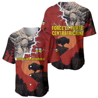 Central African Republic Baseball Jersey with Red Black Nature Design and Buffalo Pattern - Wonder Print Shop